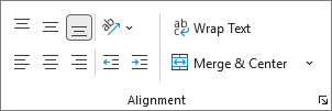 Screenshot that shows the Alignment group.