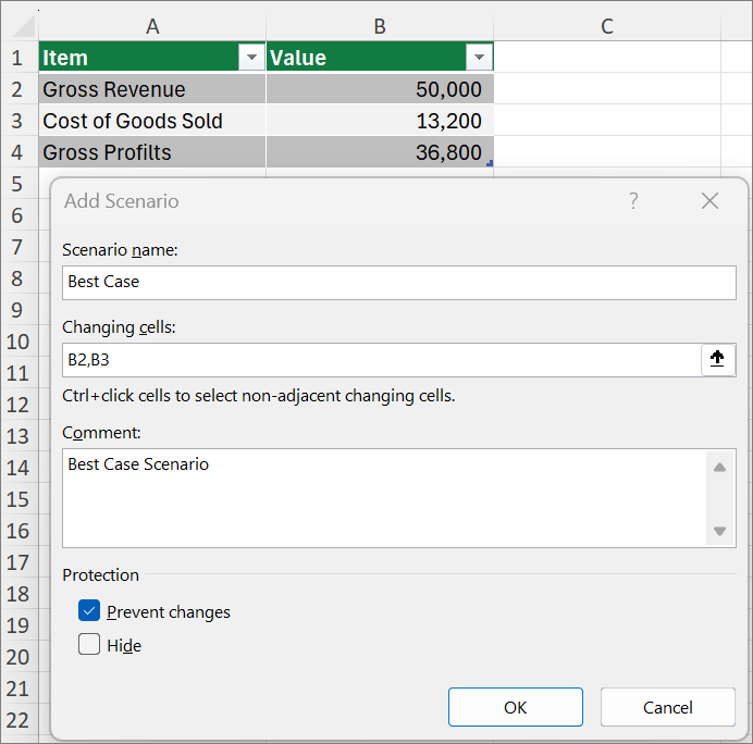 Screenshot that shows the switch between scenarios.