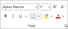 Screenshot that shows the Borders button in the Font group.