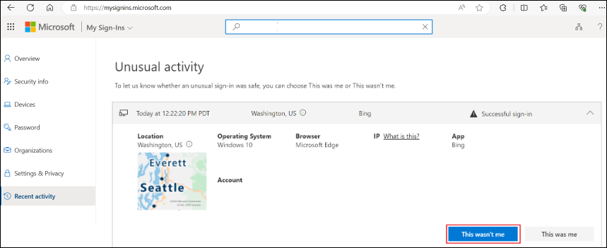 Screenshot of Unusual activity page.