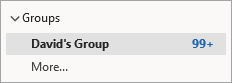 Classic Outlook navigation pane with David's Group selected under Groups.