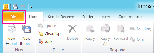 Screenshot of the File tab in Outlook.