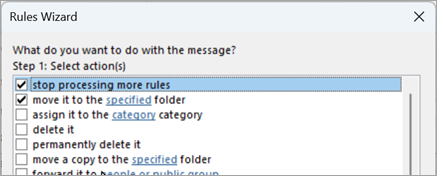 Select the checkbox next to stop processing more rules.