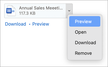 From the drop-down menu, select Preview, Open, Download (or Save As...) and Remove