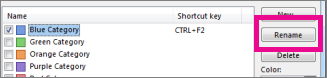 Click the category, and then click Rename.