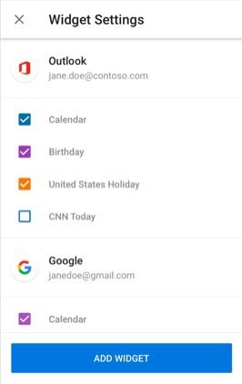 Screenshot that shows how to add the Calendar widget on Android.