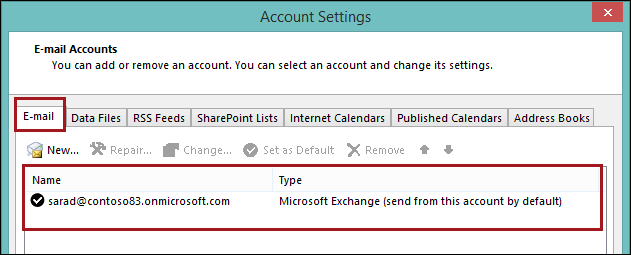 Account type in Outlook.