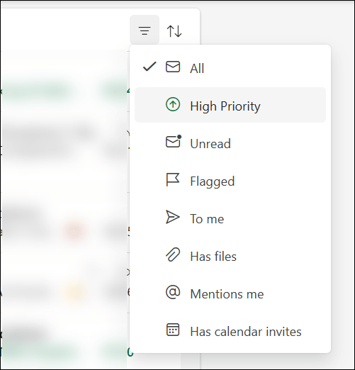 The message filter menu in Outlook showing that High Priority is an option.