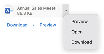 From the drop-down menu, select preview, open or download