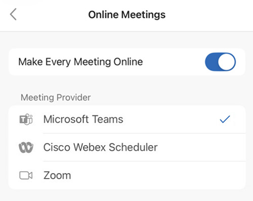 Select default provider in Outlook on iOS