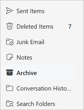Select the Archive folder from the folder list
