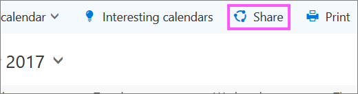 Classic Outlook calendar toolbar with the Share button highlighted.