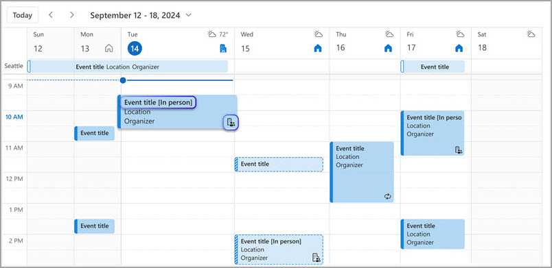 Screenshot of a calendar event showing the in-person icon next to the event title.