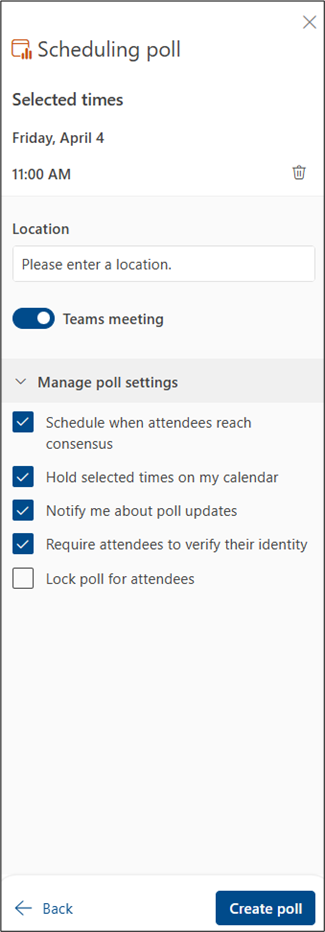 Screenshot of scheduling poll next steps