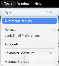 Tools menu Automatic Replies