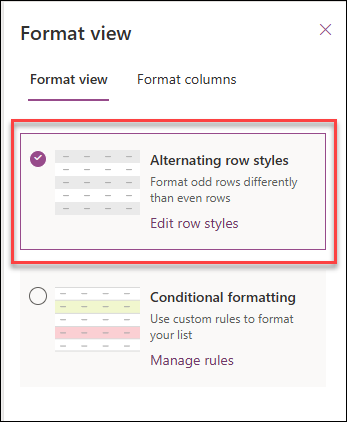 screenshot of formatting alternate rows
