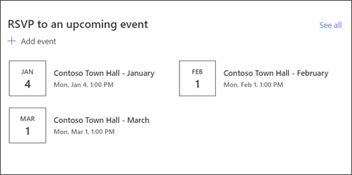 Image of the events web part in the Department site
