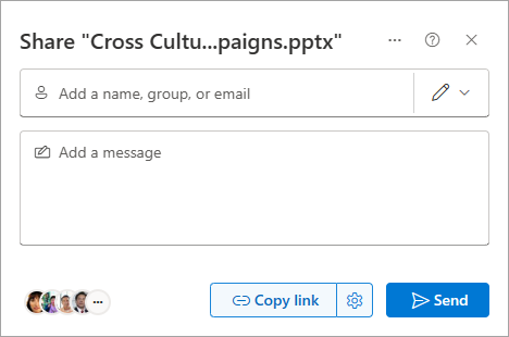 The Share dialog box in SharePoint.