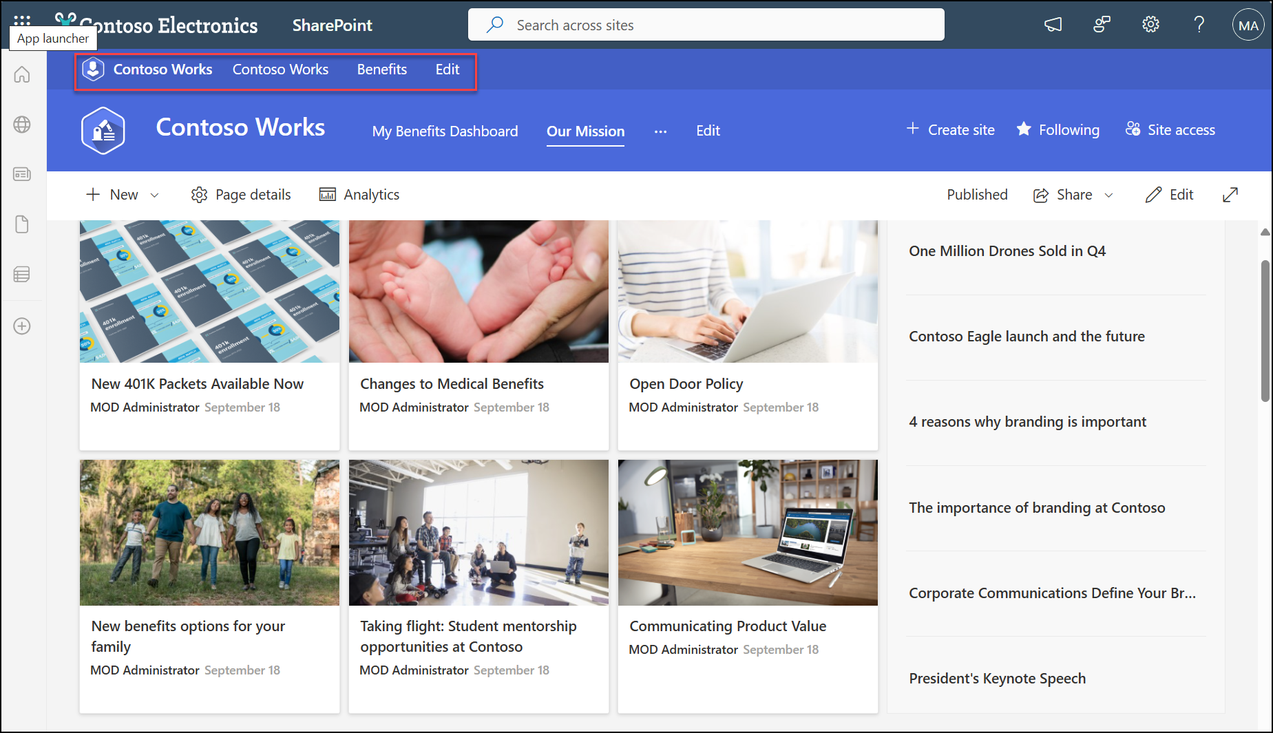 Navigation menu on a SharePoint hub site