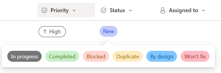 Buttons to choose status value