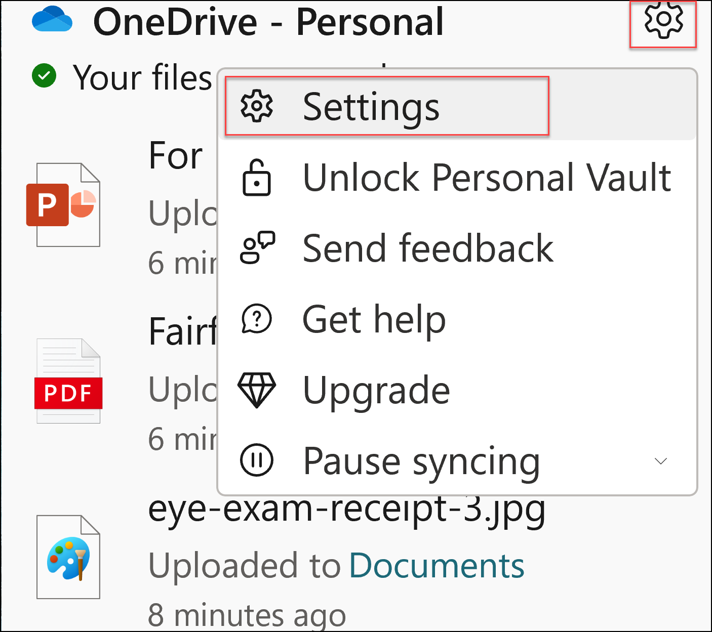 Microsoft OneDrive settings dialog