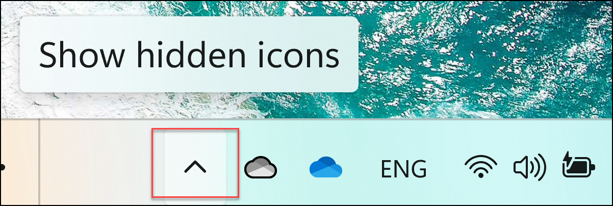 Show hidden icons button in the Windows taskbar