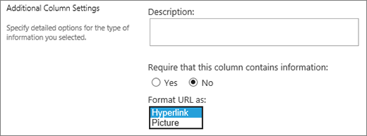 Picture/Hyperlink column choices