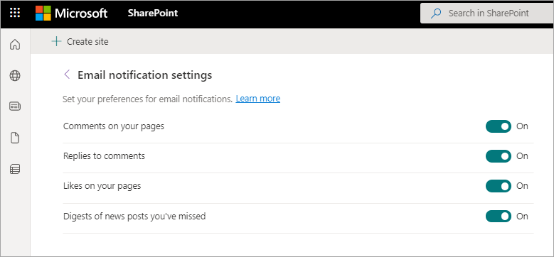 Email notification preferences