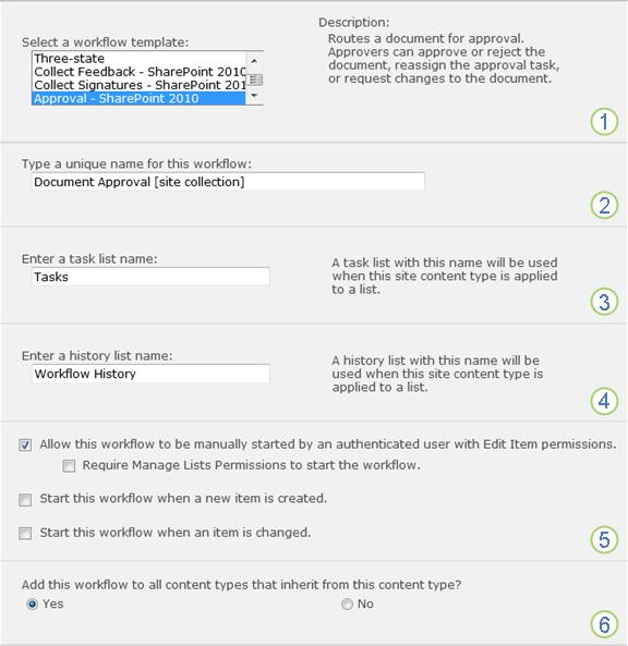Workflow setup page