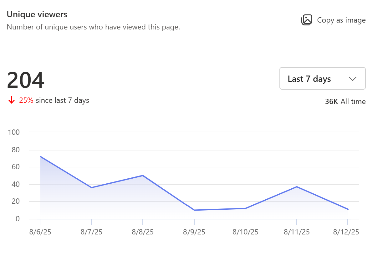 The screenshot of the unique views for pages.