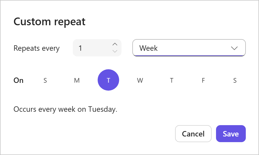 Custom repeat options over a period of weeks