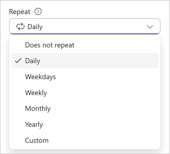 Dropdown showing recurrence field options