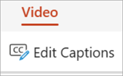 Screenshot showing the edit captions button on the Video tab.