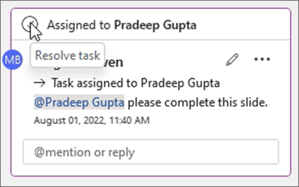 Screenshot showing how to Resolve task button in body of the comment.