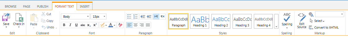 Screen shot of the Format Text tab, which contains numerous buttons for formatting text