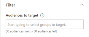 Quick Links web part edit pane showing the Audiences to target text box for entering group names