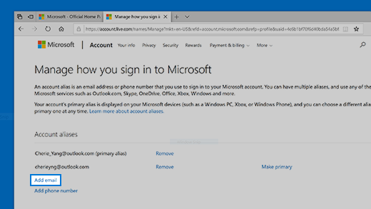 Screenshot showing the option to add your email.