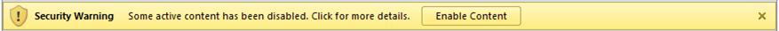 Office security warning stating that active content has been disabled, with an Enable Content button
