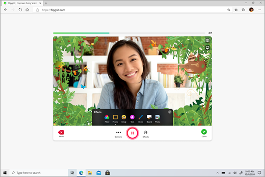 A browser open to Flipgrid with a female students video