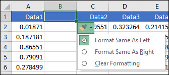 Image of the Insert Options button thats displayed after inserting rows or columns.
