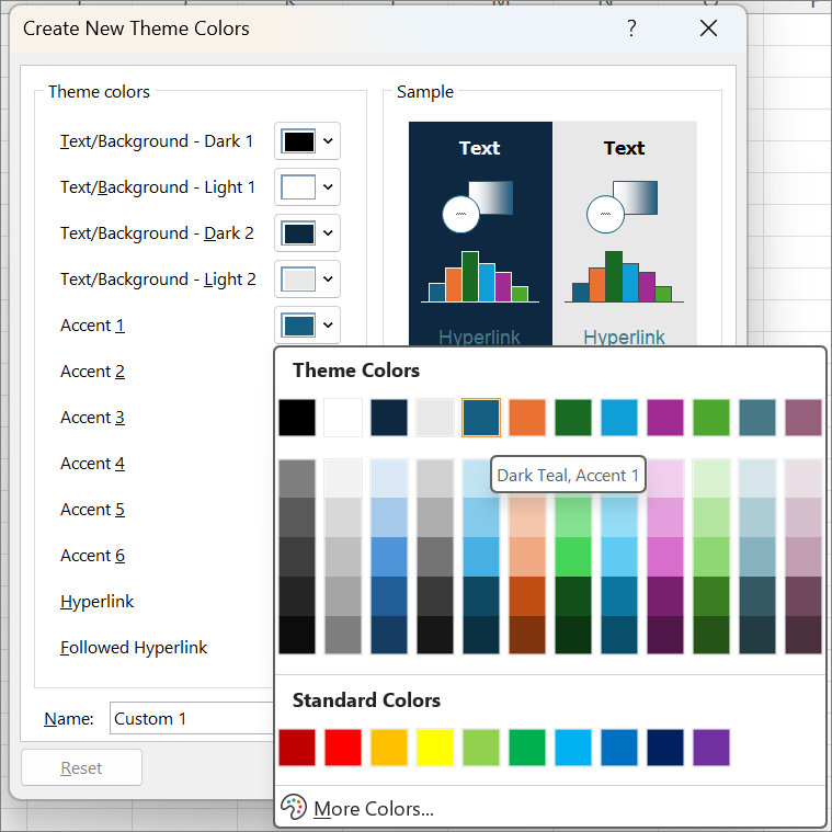 Screenshot that shows the Change a theme color.