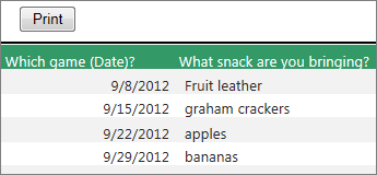 Screenshot that shows the printable view of a worksheet.