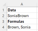 Use REGEXREPLACE with capturing groups to separate and reorder given name and last name, using pattern: ([A-Z][a-z]+)([A-Z][a-z]+) and replacement: $2, $1