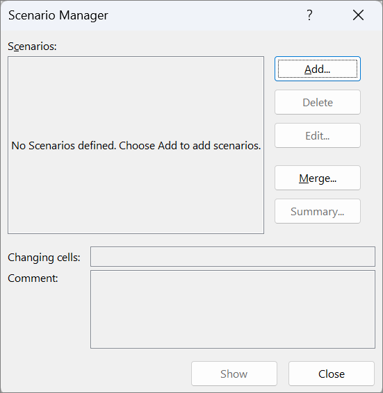 Screenshot that shows the Scenario Manager.
