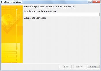 Data Connection Wizard with a box for the SharePoint site address