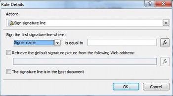 Rule Details dialog for signing a signature line