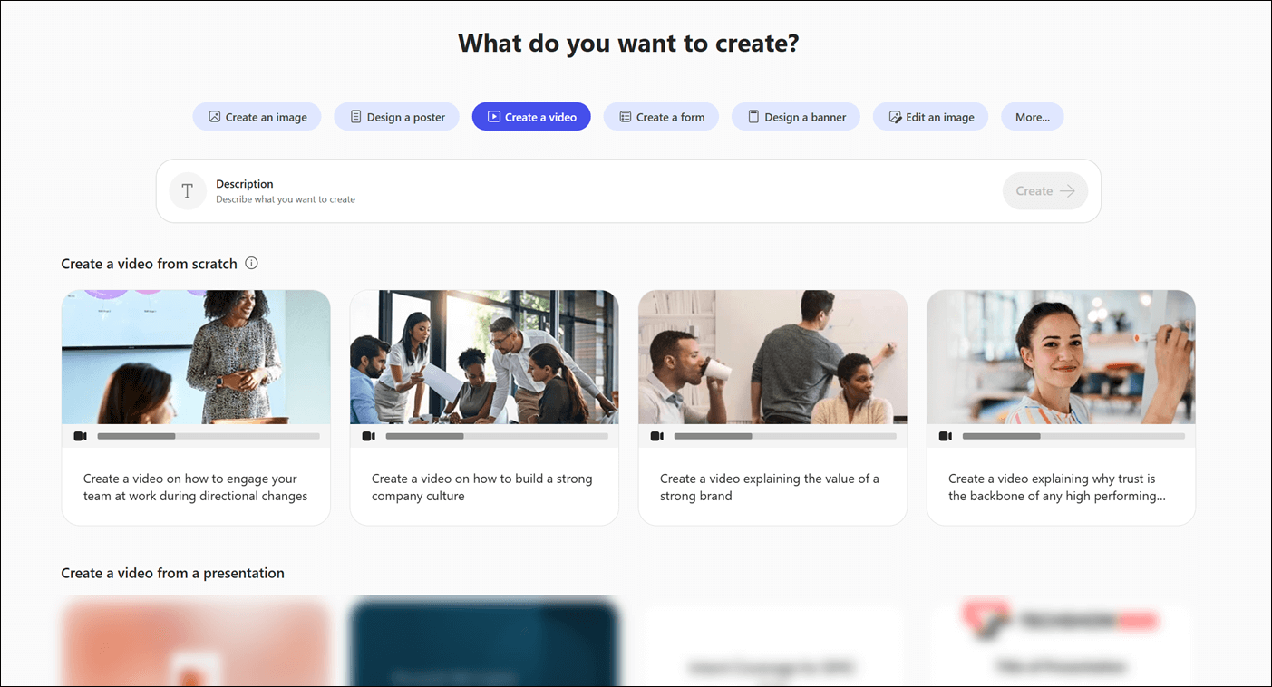 The Create module in the Microsoft Copilot app showing the Create a Video flow.