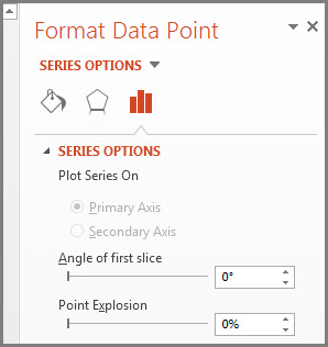 Format Data Point pane with Angle of first slice set to zero degrees