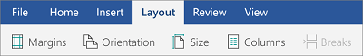 Margins command on the Layout tab in Word for Android