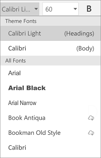 Font menu in PowerPoint for Android